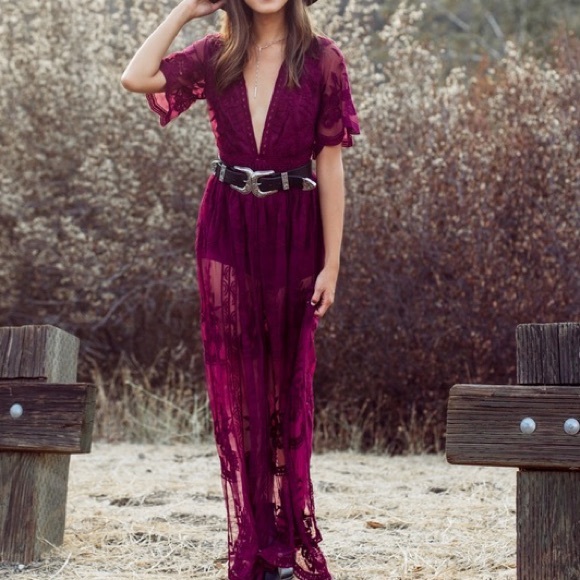 Vici Dresses & Skirts - Lace Maxi Romper Burgundy